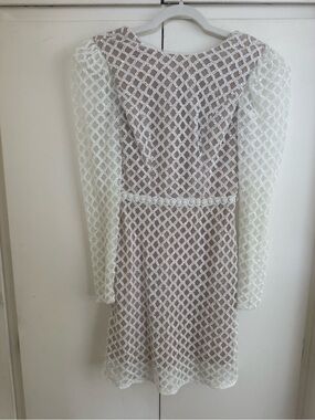 Dress the Population White Lace Long-Sleeve Overlay Dress with Blush Lining